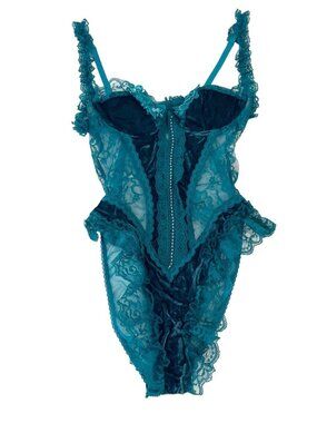 Vintage Fredricks of Hollywood Green Velvet Teddy One Piece Lingerie USA SMALL